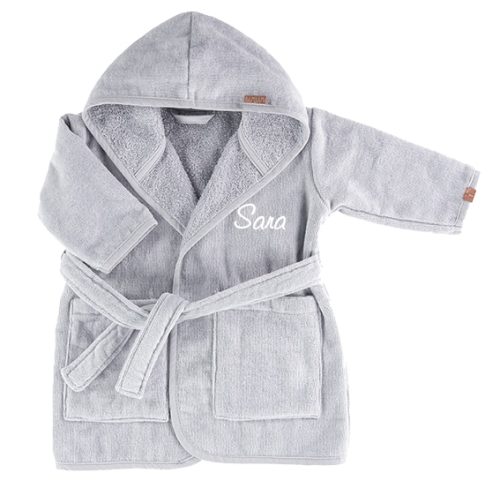 Badjas grijs met naam Organic Bathrobe Grey