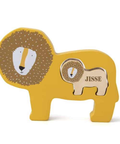 Houten babypuzzel met naam leeuw