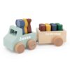 Houten dierenauto met aanhangwagen
