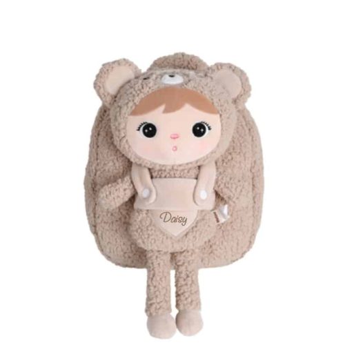 Curly teddybeer rugtas met pop beige