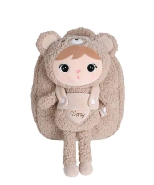 Curly teddybeer rugtas met pop beige