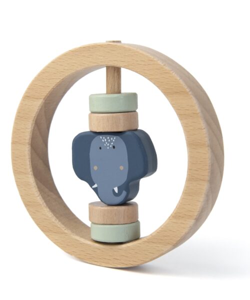 Houten ronde rammelaar - Mrs. Elephant