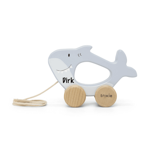 Houten trekspeeltje Olifant / Kat / Haai- met naam